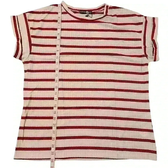 NEW NWT Boohoo Plus Molly Striped Rib Tee Short Rolled Sleeve T-Shirt - Picture 7 of 10